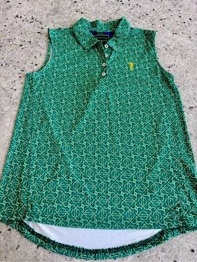 William Murray Golf Green Geometric Print Polo with Yellow Logo.